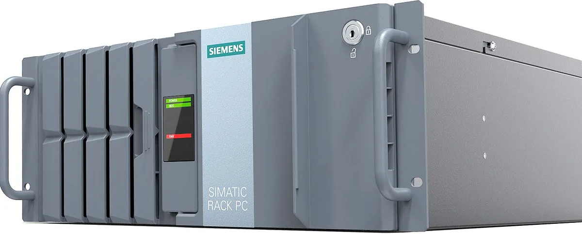 SIMATIC IPC1047 Rack PC 4U nhìn nghiêng từ phía trước, cửa trước có khoá và đèn báo